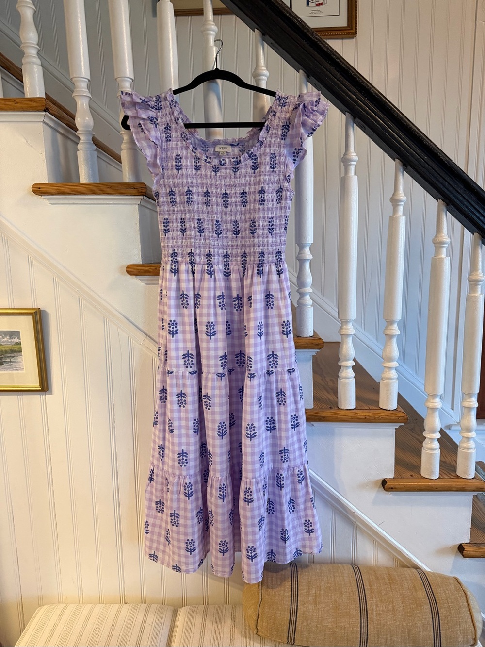 J. Crew Factory Lilac and Navy Floral Smocked Midi Dress